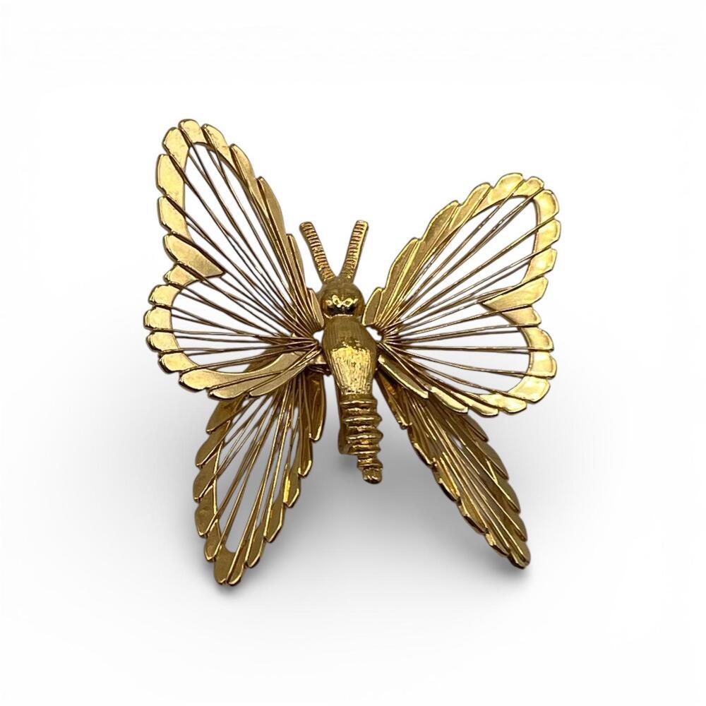 Vintage 60s Monet Gold Filigree Butterfly Brooch Pin